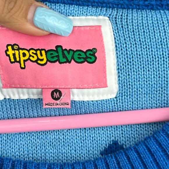 Tipsy Elves Narwhal Penguin Blue Ugly Mistle Toe Christmas Sweater size Medium - Picture 7 of 9